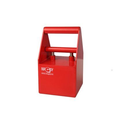 Manual magnetic swarf collector with a red handle and square active area