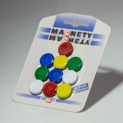 Pack of ten coloured round ferrite magnets with a diameter of 20 mm