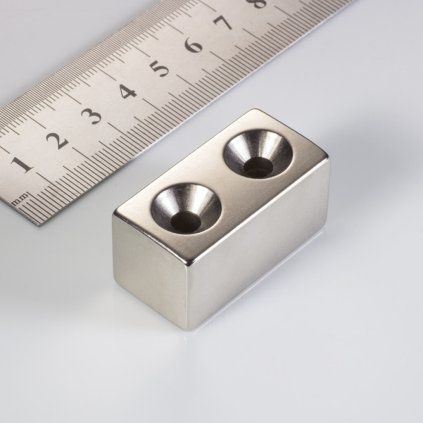 Atypical neodymium magnet 40 × 20 × 20 mm with two countersunk screw holes