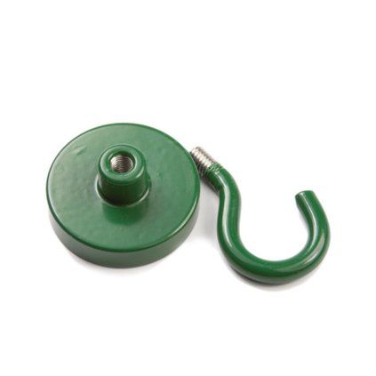 Green neodymium magnetic hook with a diameter of 32 mm and pull-off force of 280 N