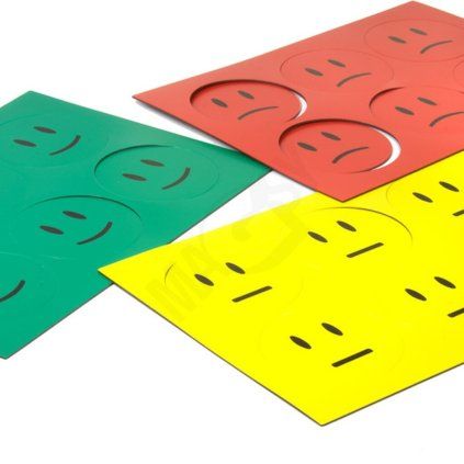 Set of magnetic smileys with a diameter of 60 mm in green, yellow and red