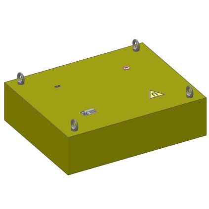 Ferrite magnetic plate MD 835 × 667 × 227 mm above a conveyor belt