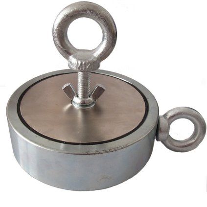 Large double-sided fishing magnet, diameter 135 mm, rated strength 2× 1,100 kg