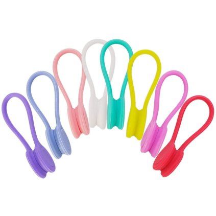 Set of eight coloured silicone ties with magnetic ends