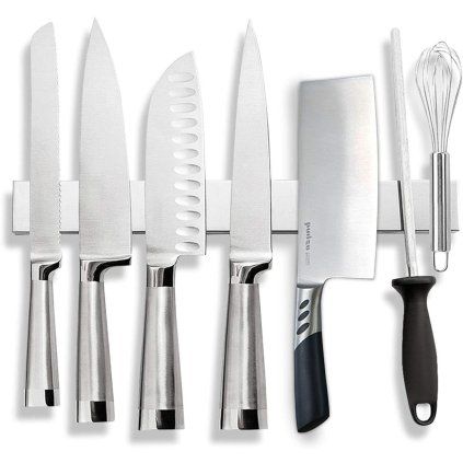 Silver magnetic knife and kitchen utensil strip, 40 cm long