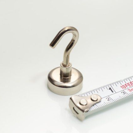 Silver neodymium magnetic hook with a diameter of 20 mm and pull-off force of 120 N