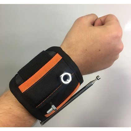 Magnetic wrist holder with adjustable fastening and an extendable magnetic rod