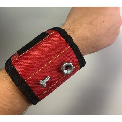 Red magnetic wrist holder for screws with hook-and-loop fastening
